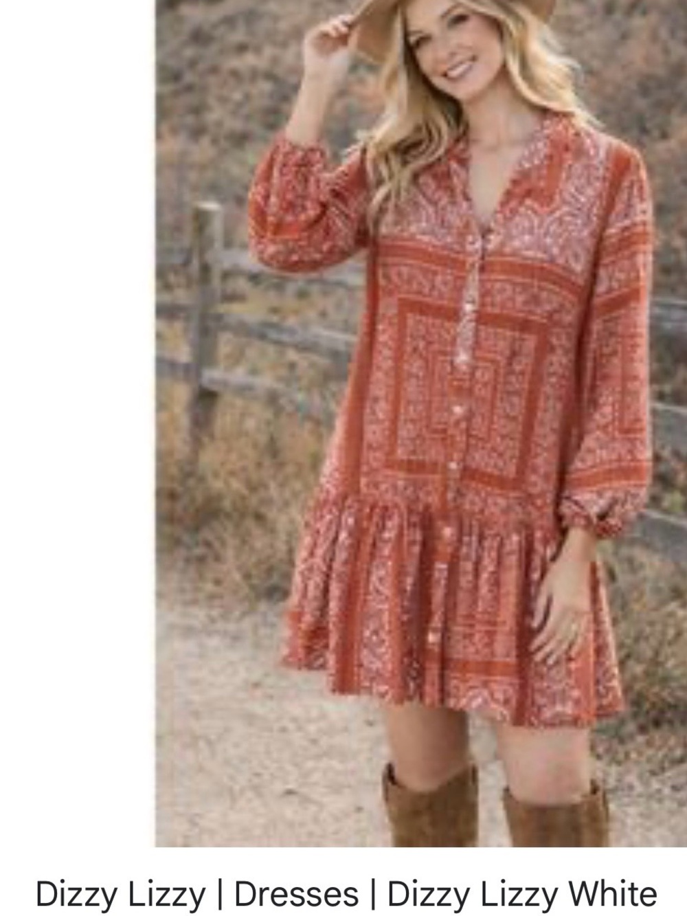 Dizzy Lizzy Rust Paisley Button-Front Mini Dress